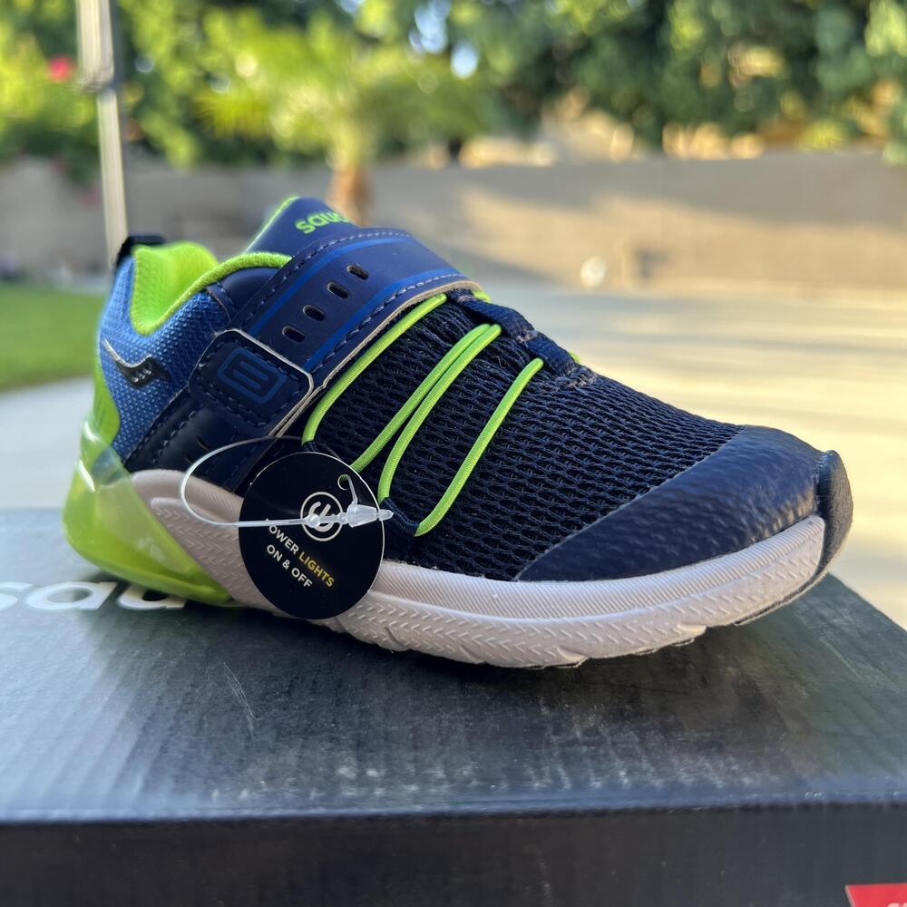Saucony Flash Glow 2.0 JR Shoes Boys Size 7M Blue Light Up Power Strap Sneakers
